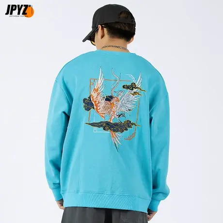 中国风圆领刺绣卫衣男秋款国潮无帽上衣潮牌复古百搭宽松外套潮商品大图