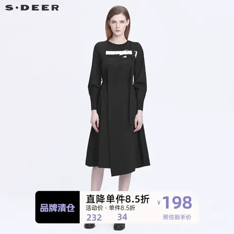 sdeer圣迪奥女装休闲圆领字母拼接收腰不规则连衣裙S22181218图片