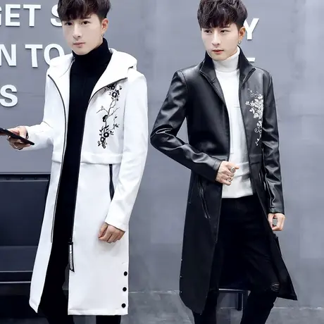 男士冬季加绒加厚皮衣男外套加长过膝大衣发型师中长款帅气风衣潮图片