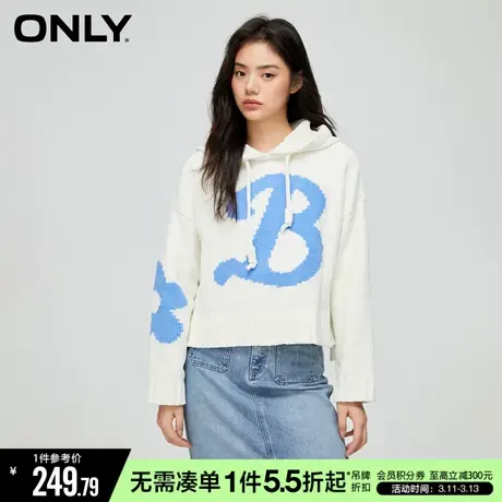 ONLY春秋学院风减龄字母连帽宽松抽绳针织衫女图片