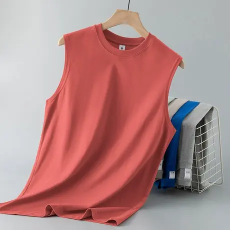 重磅纯棉背心男士夏季宽松潮流健身跨栏运动坎肩宽肩纯色无袖t恤商品大图