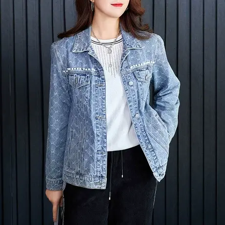伊自尚大码女装轻声细语牛仔外套2023秋胖mm简约轻奢显瘦遮肉上衣图片