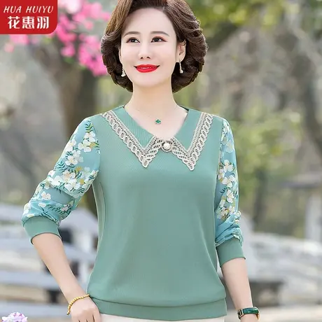 妈妈春装上衣中年女打底小衫2023新款中老年女衣服春秋洋气针织衫商品大图