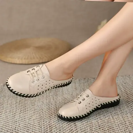 2023软皮软底大码女拖鞋41一43新款平底包头秋季真皮百搭外穿凉拖商品大图