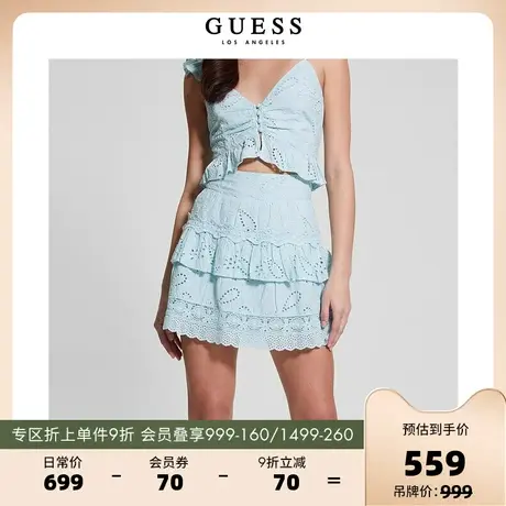 GUESS23女蕾丝镂空百褶裙高腰甜美蛋糕短裙半身裙-W3GD86WFCL0图片