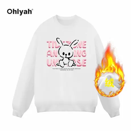 Ohlyah潮牌2023秋冬新款学院风加绒加厚兔子印花卫衣女宽松外套商品大图