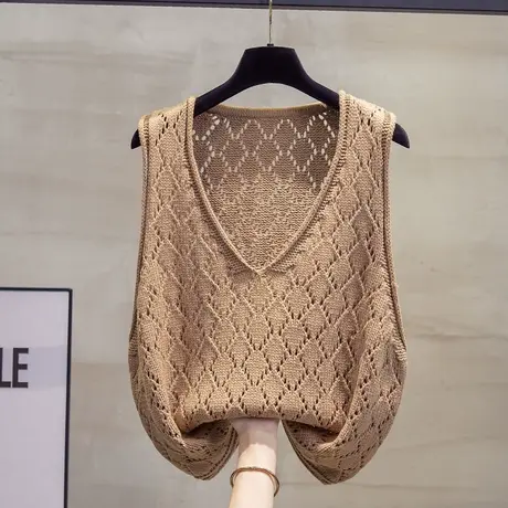 v领镂空针织马甲背心女2023秋装新款宽松外穿马夹外搭毛衣坎肩潮商品大图
