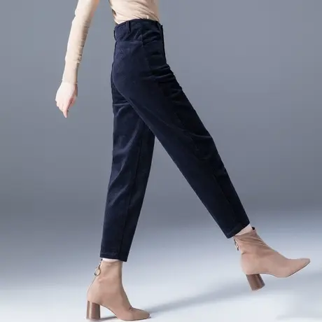 加绒灯芯绒裤子女萝卜裤2023新款九分冬季女裤秋冬加厚条绒哈伦裤商品大图