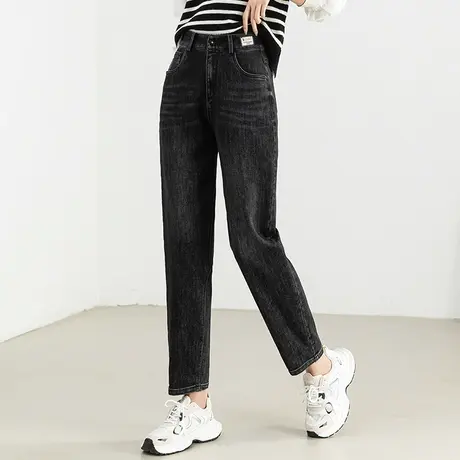 高腰黑色牛仔裤女2023年新款春秋女裤小个子九分哈伦裤秋季老爹裤图片