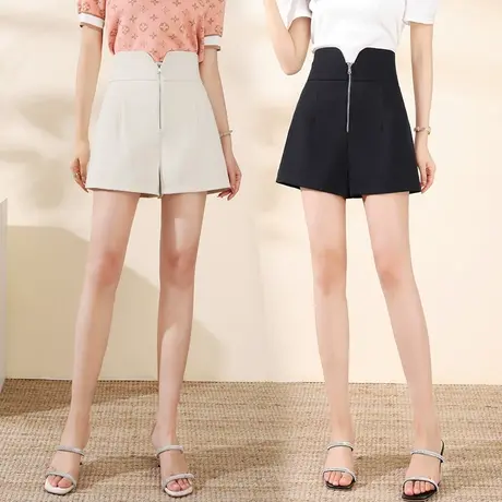 拉链高腰西装短裤女夏季2023年时尚设计感a字阔腿裤休闲百搭热裤i图片