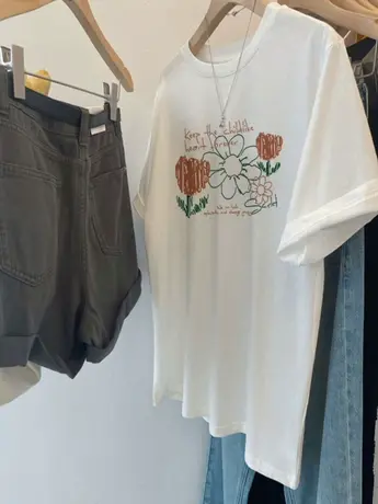 白色仿棉短袖t恤女2023新款夏季小众设计感胖mm遮肚藏肉显瘦上衣商品大图