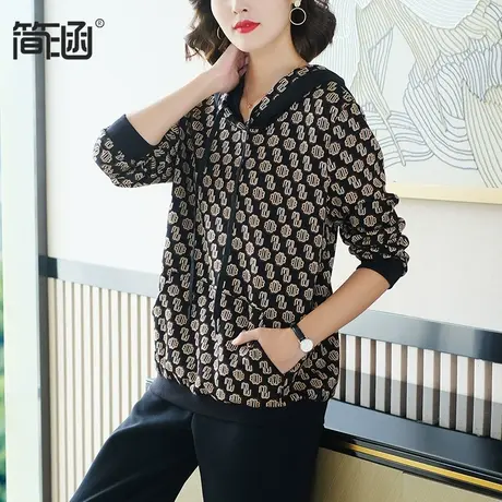 简涵大码女装春装新款高端轻奢贵夫人显瘦上衣长袖连帽潮胖mm卫衣图片