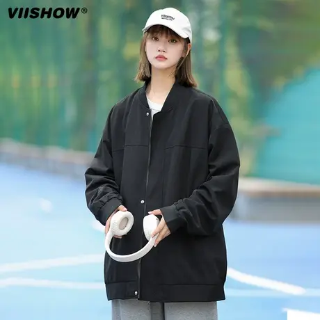 VIISHOW棒球服外套男春秋季日系复古休闲工装宽松上衣飞行员夹克商品大图
