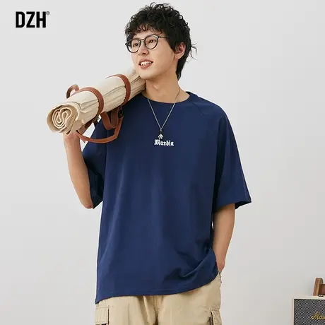 男士藏青色t恤男夏季纯棉男装2023新款潮牌短袖美式情侣装体恤衫商品大图
