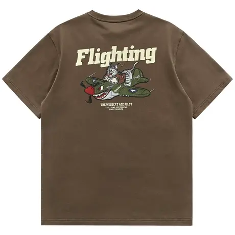 VIP美式复古短袖t恤男夏季飞虎刺绣重磅体恤宽松字母印花上衣潮牌商品大图