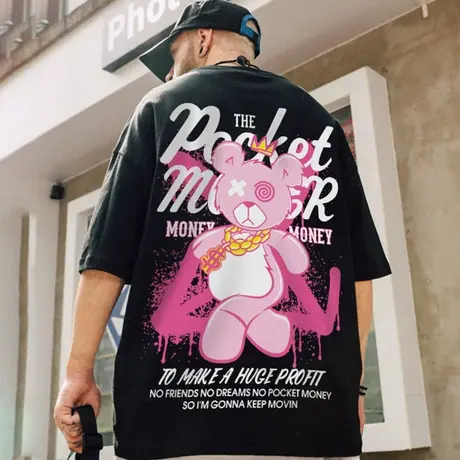 欧美BF风小熊短袖男潮oversize潮牌学生宽松半袖体恤大码夏季新款商品大图