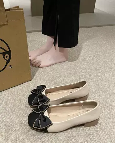 平底晚晚风温柔豆豆鞋女2023春新款软底一脚蹬百搭浅口蝴蝶结单鞋商品大图