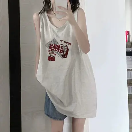 纯棉吊带运动坎肩背心无袖t恤女夏季设计感小众外穿宽松挂脖上衣商品大图