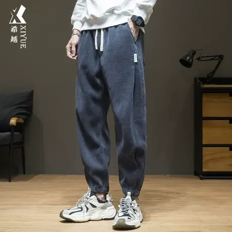 春秋新款雪尼尔卫裤男运动裤加大宽松大码休闲裤男士秋冬加绒裤子图片