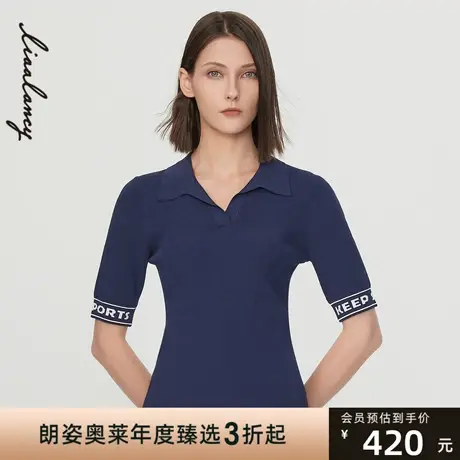 俪雅/LANCY商场同款女22春夏新款翻领针织衫短袖T恤女士专柜正品图片