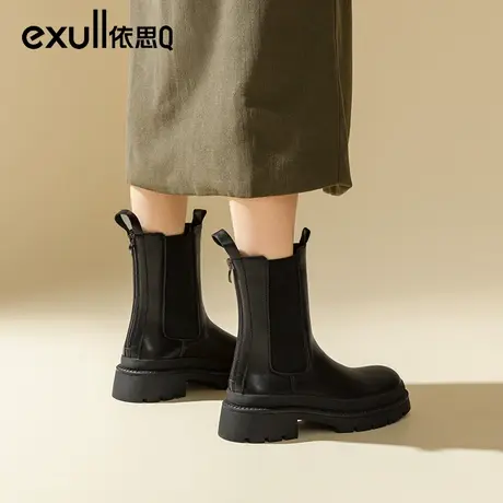 依思q马丁靴女2023新款鞋子秋冬英伦靴子切尔西中筒靴厚底烟筒靴商品大图