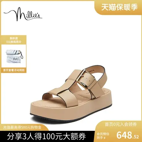 millies/妙丽2023夏季新款时尚休闲简约罗马风厚底女凉鞋702-1BL3图片