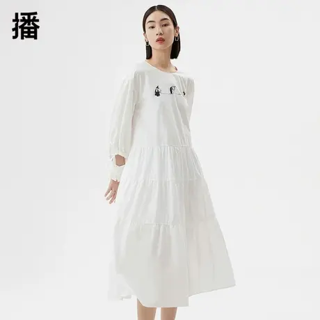 播圆领连衣裙女2023秋季新款姆明联名系列小众设计宽松系带长裙图片