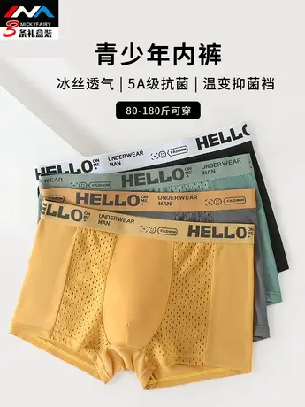 青少年内裤男童男生大童冰丝网孔四角裤男生薄款学生大码平角裤头商品大图