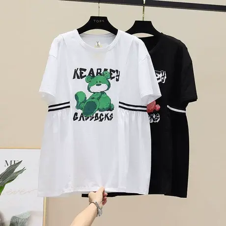 韩版卡通短袖T恤女宽松中长款2023新款夏季洋气减龄小清新上衣薄商品大图