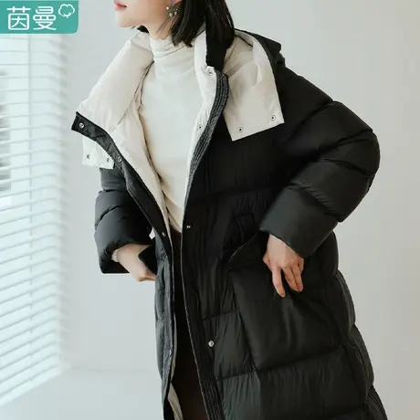 茵曼连帽派克羽绒服女装2023年冬季新款收腰长款厚外套高端鸭绒商品大图