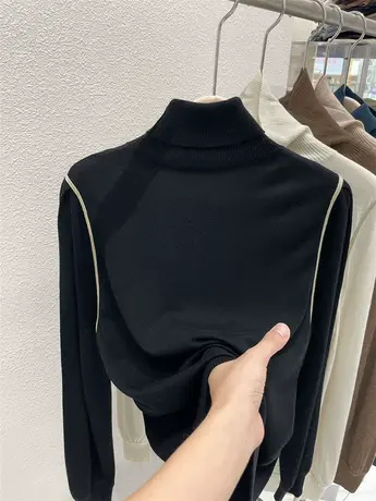 欧货爆款小高领内搭毛衣女秋冬2022新款黑色高级感针织打底衫上衣商品大图