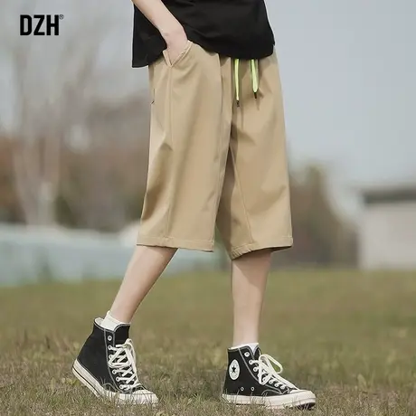 男士卡其色过膝短裤男潮流百搭宽松五分裤男裤夏季薄款2023年新款商品大图