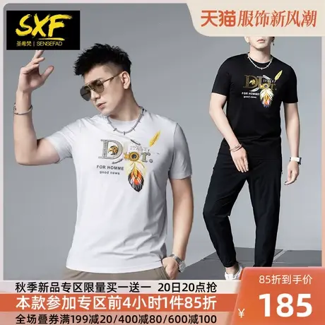 SXF圣希梵短袖男2023夏季新款冰丝棉欧美潮牌印花体恤修身男士T恤图片