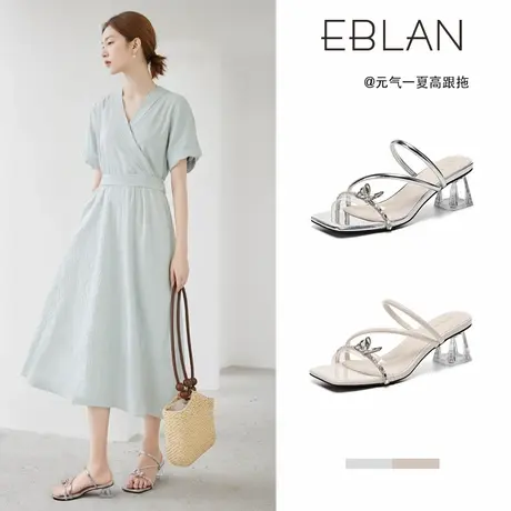 EBLAN/伊伴银色高跟凉拖鞋女2025夏季新款水钻仙女风蝴蝶凉鞋外穿图片