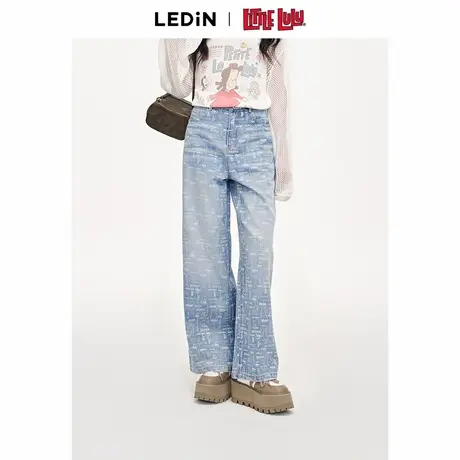 【Little Lulu联名】乐町2024夏季新款印花牛仔阔腿裤C1HAE2165商品大图