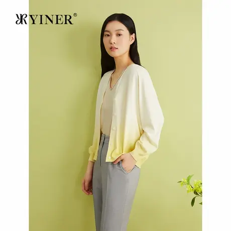 YINER音儿女装夏季伊力特弹力法式优雅渐染透气毛针织开衫图片