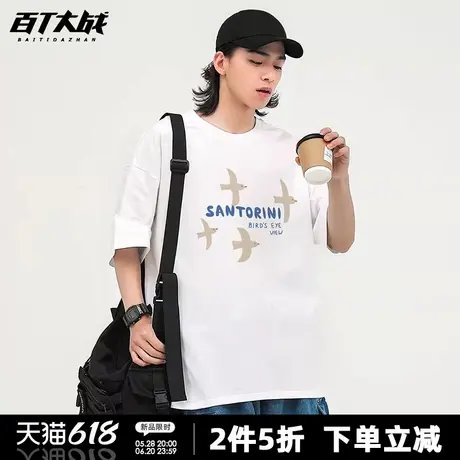 日系短袖t恤情侣款小清新创意百搭休闲手绘飞鸟设计感打底衫商品大图