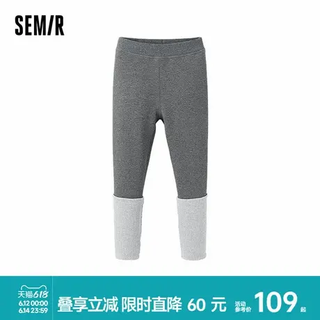 森马儿童打底裤2024新款加绒长裤厚款冬季时尚拼色裤子女童针织裤商品大图