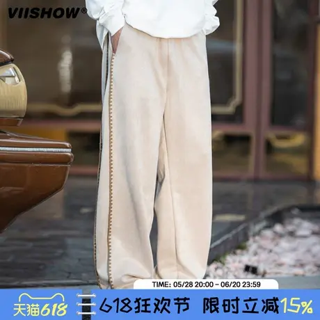 VIISHOW麂皮绒复古直筒宽松长裤高街潮牌休闲裤美式男裤裤子卫裤商品大图