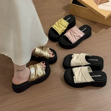 法式一字拖鞋女夏外穿2025新款配裙子厚底增高沙滩凉拖鞋绝美凉鞋商品大图