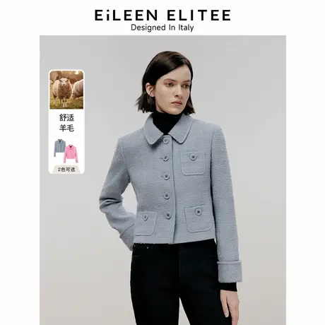 朗姿欧洲EiLEEN ELITEE2024冬新款小香风新中式气质翻领短外套女图片