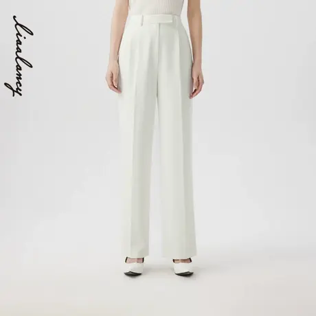 LANCY/朗姿2024夏季新款白色垂感高腰显瘦西装裤女设计感直筒裤子商品大图