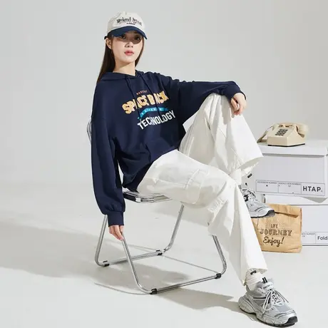 唐狮连帽卫衣女春秋新款美式印花宽松休闲套头卫衣外套潮流商品大图