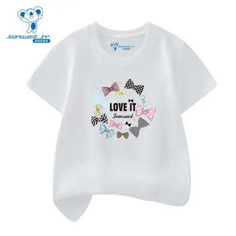 XD真维斯女童春季新款多色蝴蝶结纯棉休闲简约百搭女短袖T恤图片