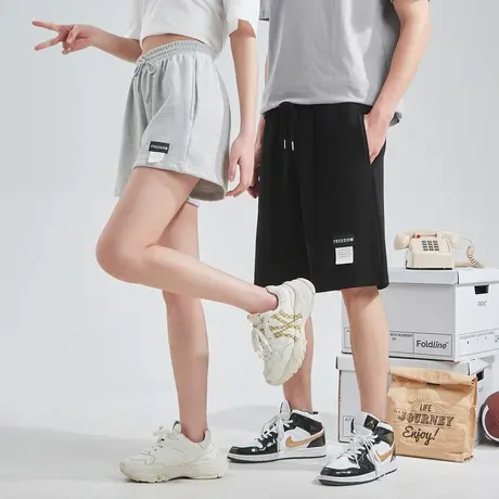 唐狮薄款垂感华夫格女运动裤潮少年感穿搭春夏情侣休闲短裤男浅色商品大图