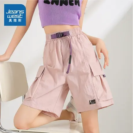YD真维斯女装 2025夏季新款时尚休闲松紧腰工装裤女潮流百搭短裤商品大图
