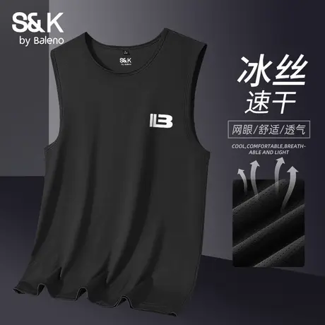 班尼路S&K字母运动背心男款夏季冰丝薄款网眼透气速干无袖t恤男A图片