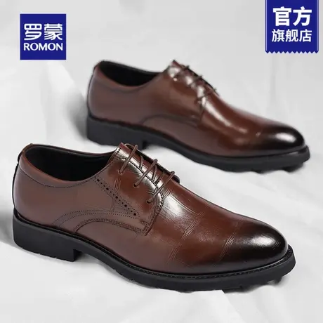 罗蒙棕色皮鞋男款2025新款秋季商务正装男士软皮软底结婚新郎鞋RM商品大图