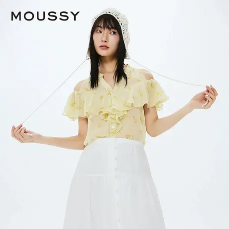 moussy 2024夏季新品法式优雅森系碎花露肩雪纺衬衫028HS430-0391图片