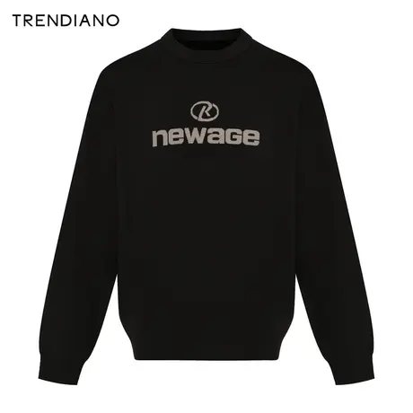 TRENDIANO官方撞色字母时尚廓形圆领毛衣男潮2023新款冬季商品大图